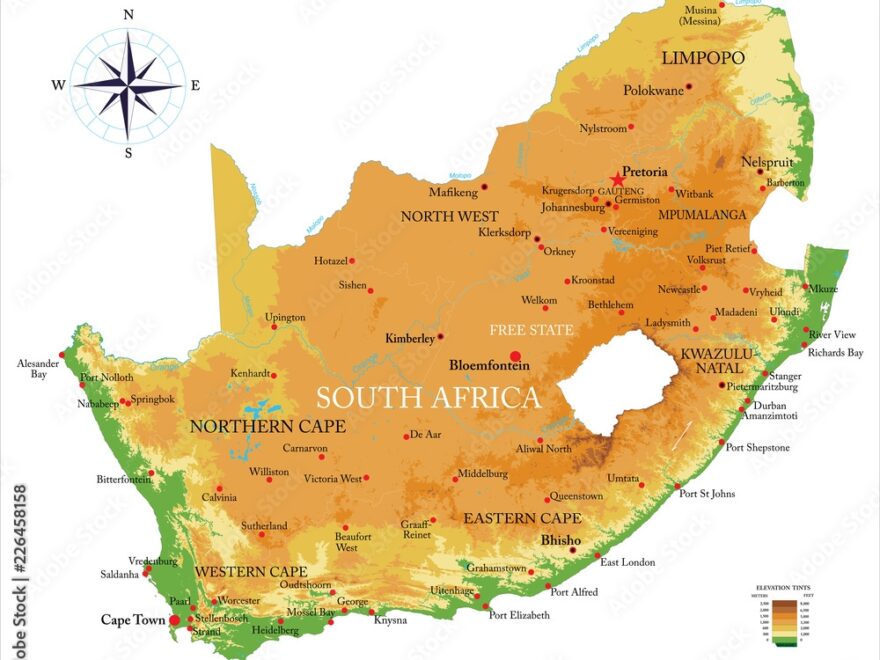 Poster South Africa Physical Map Wall Art UkPosters