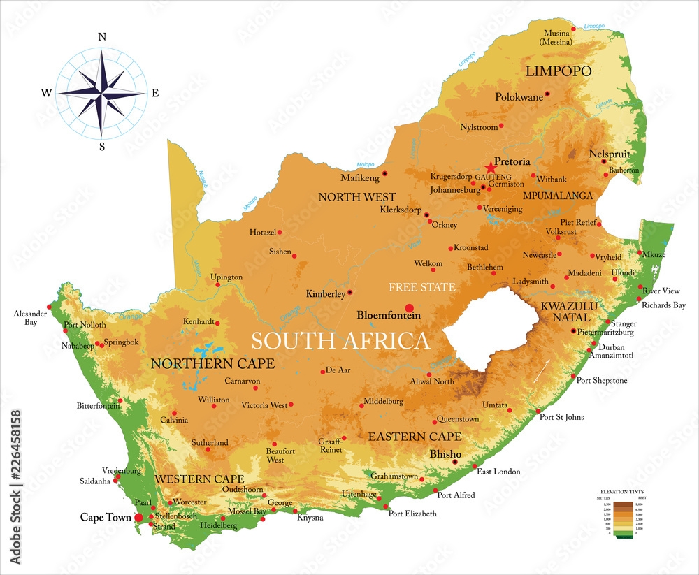 Poster South Africa Physical Map Wall Art UkPosters