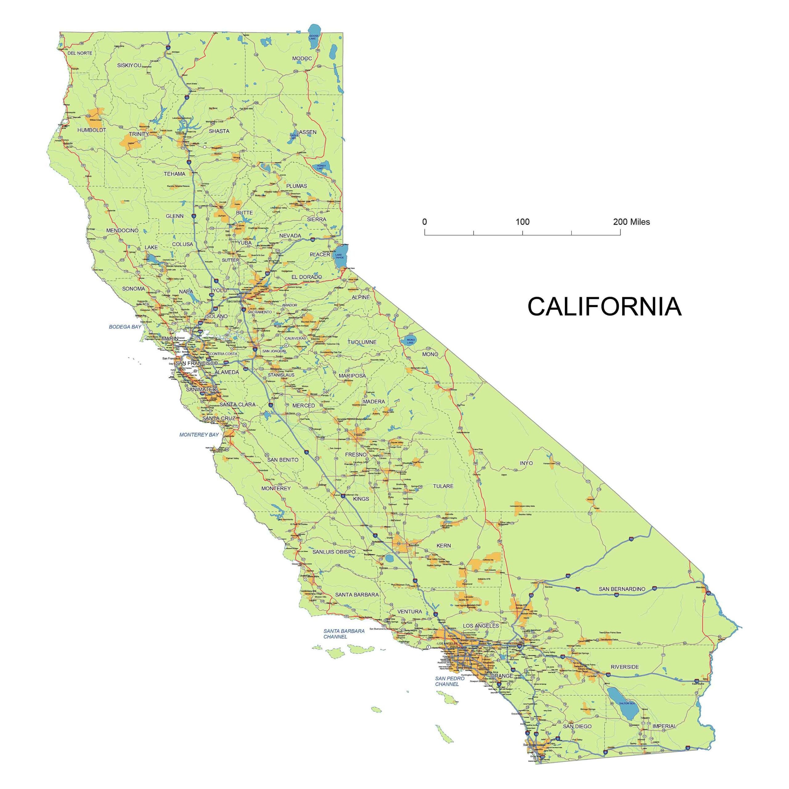 California Map With Interstates Printable