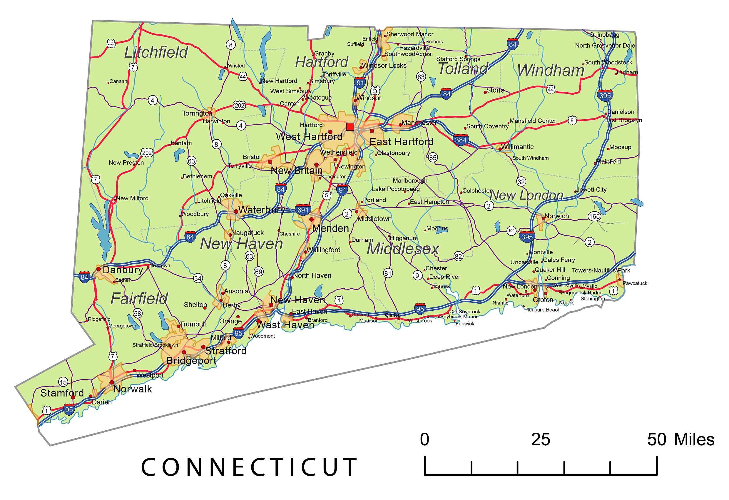 Preview Of Connecticut State Vector Road Map Printable Vector Maps