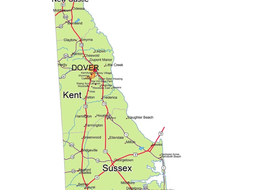 Preview Of Delaware State Vector Road Map Printable Vector Maps