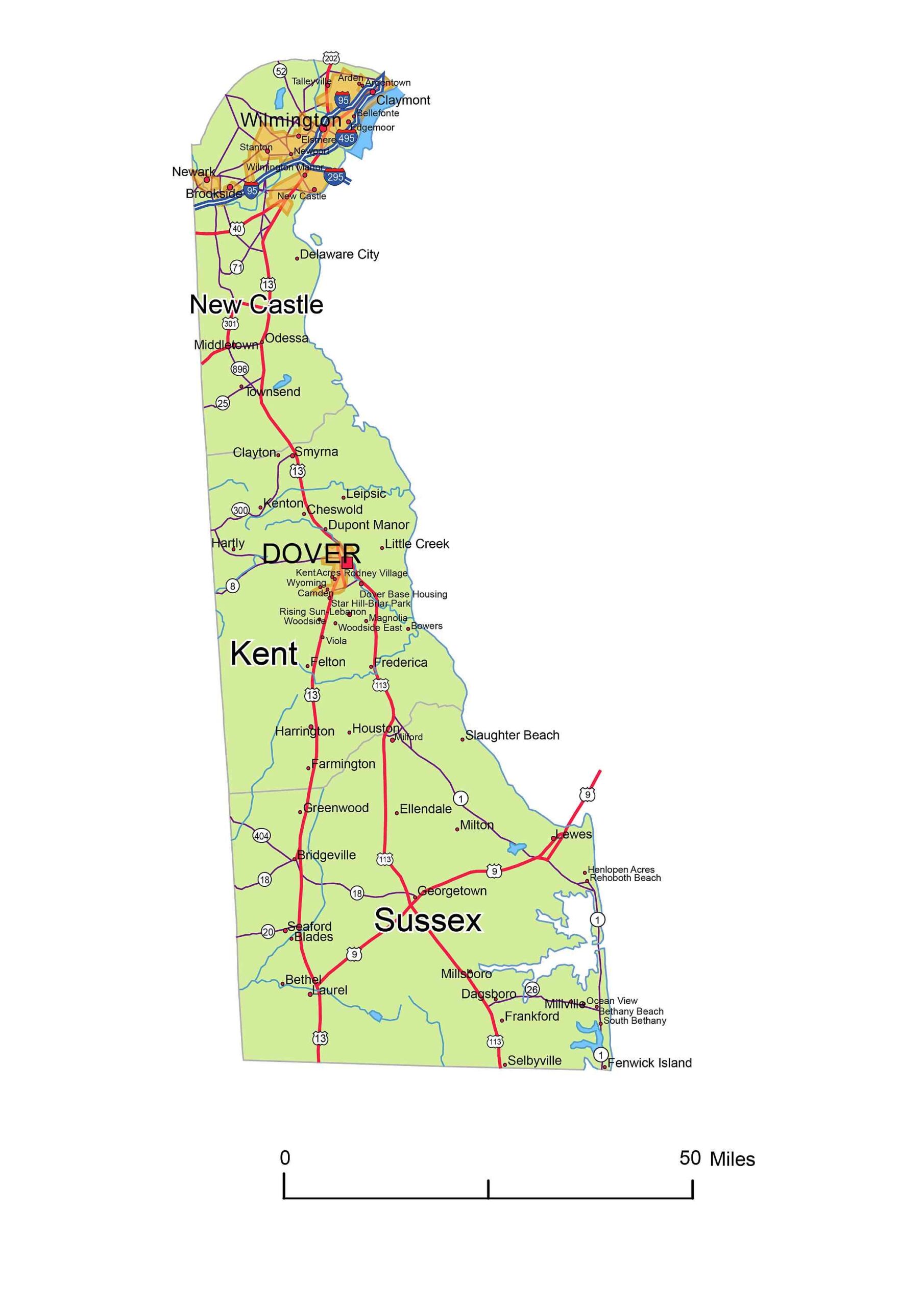 Preview Of Delaware State Vector Road Map Printable Vector Maps