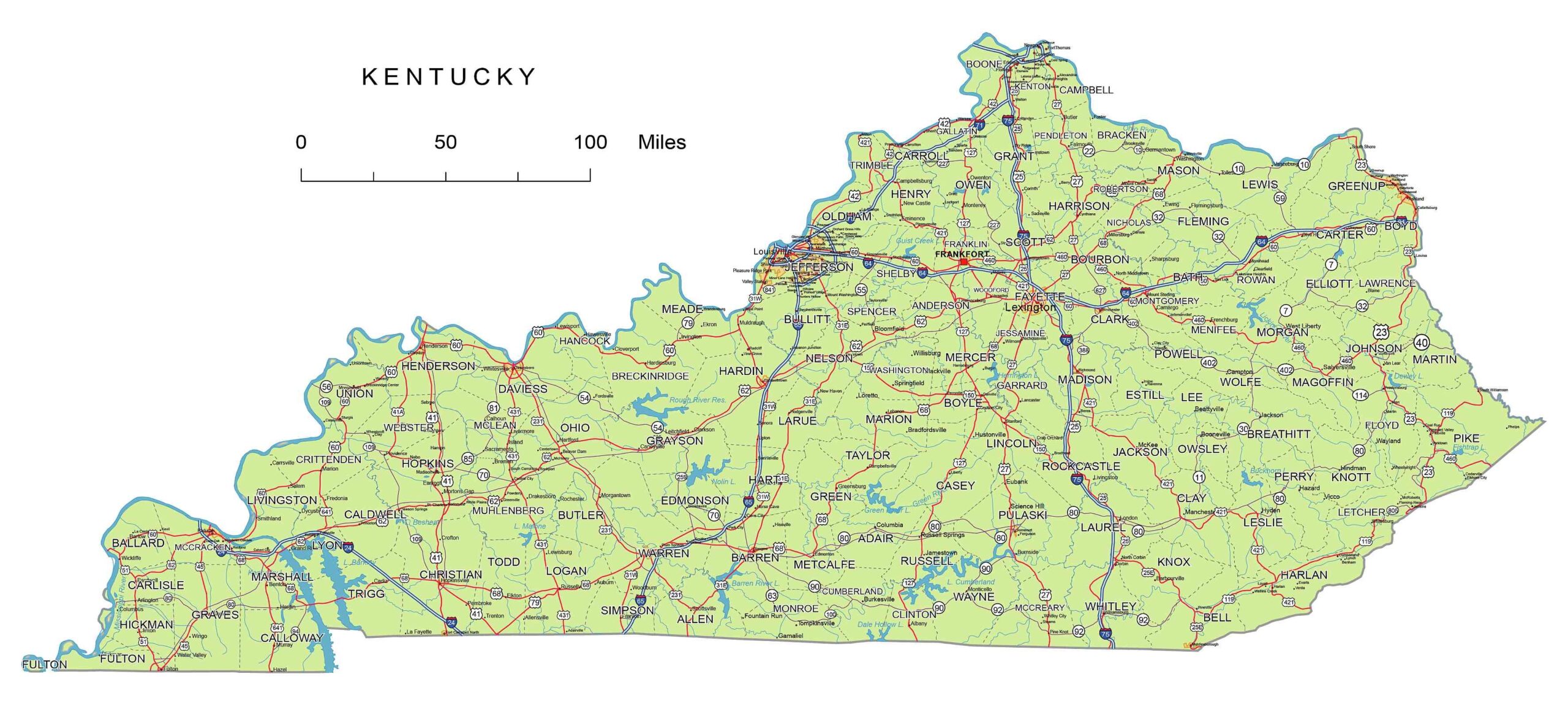 Free Printable Colored Map Of Kentucky