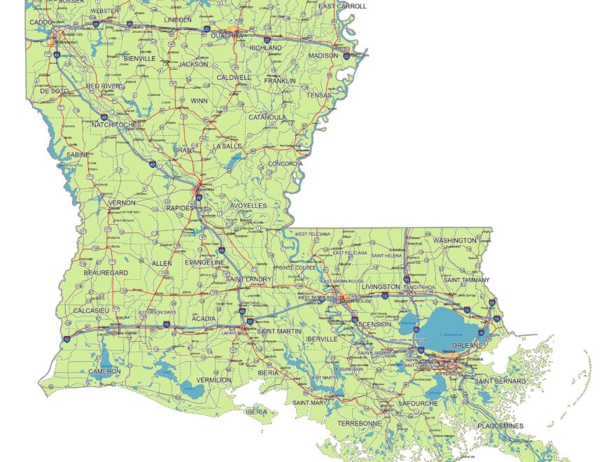 Preview Of Louisiana State Vector Road Map Printable Vector Maps
