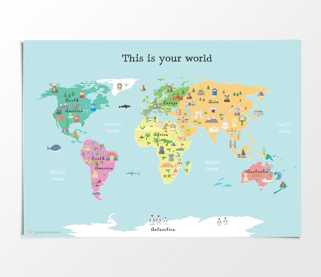 Printable Beige World Map Poster Vintage Map Print For Classroom Worksheets Library