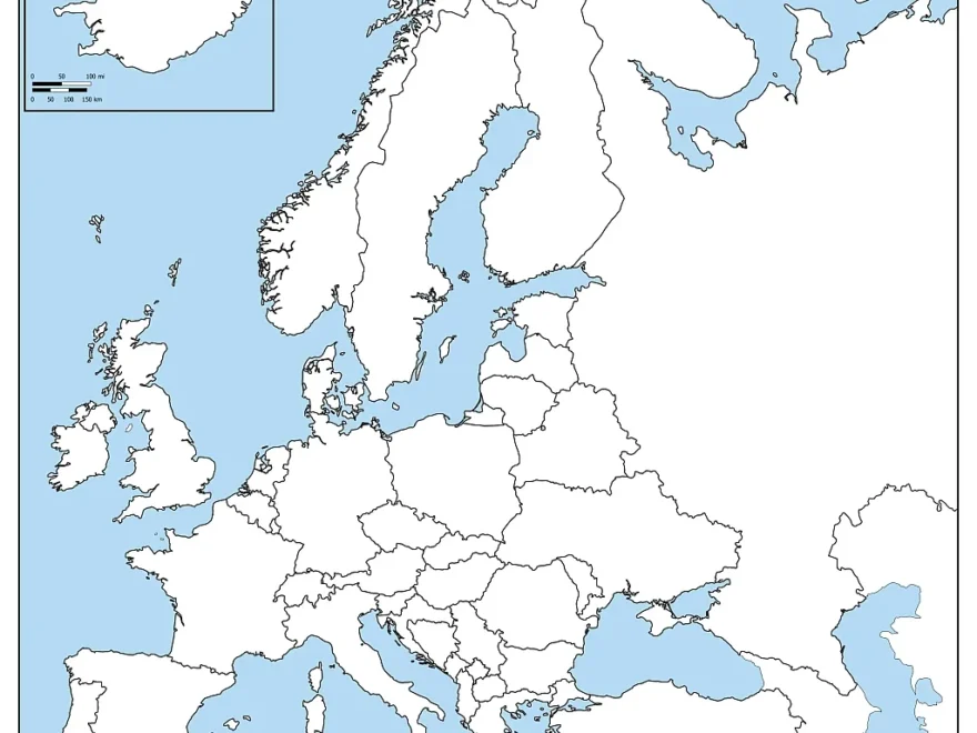 Printable Blank Map Of Europe Outline Countries Capitals