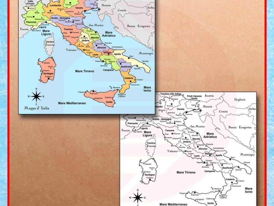 Printable Italy Political Country Map Italy Travel Map Plans Digital Download Etsy