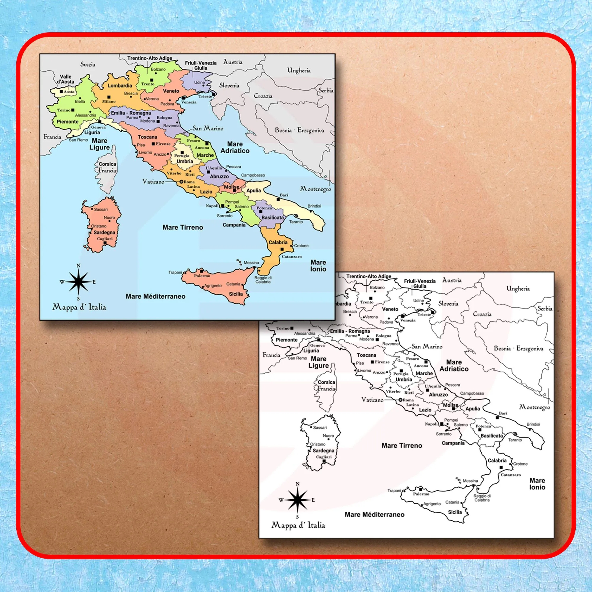 Printable Italy Political Country Map Italy Travel Map Plans Digital Download Etsy
