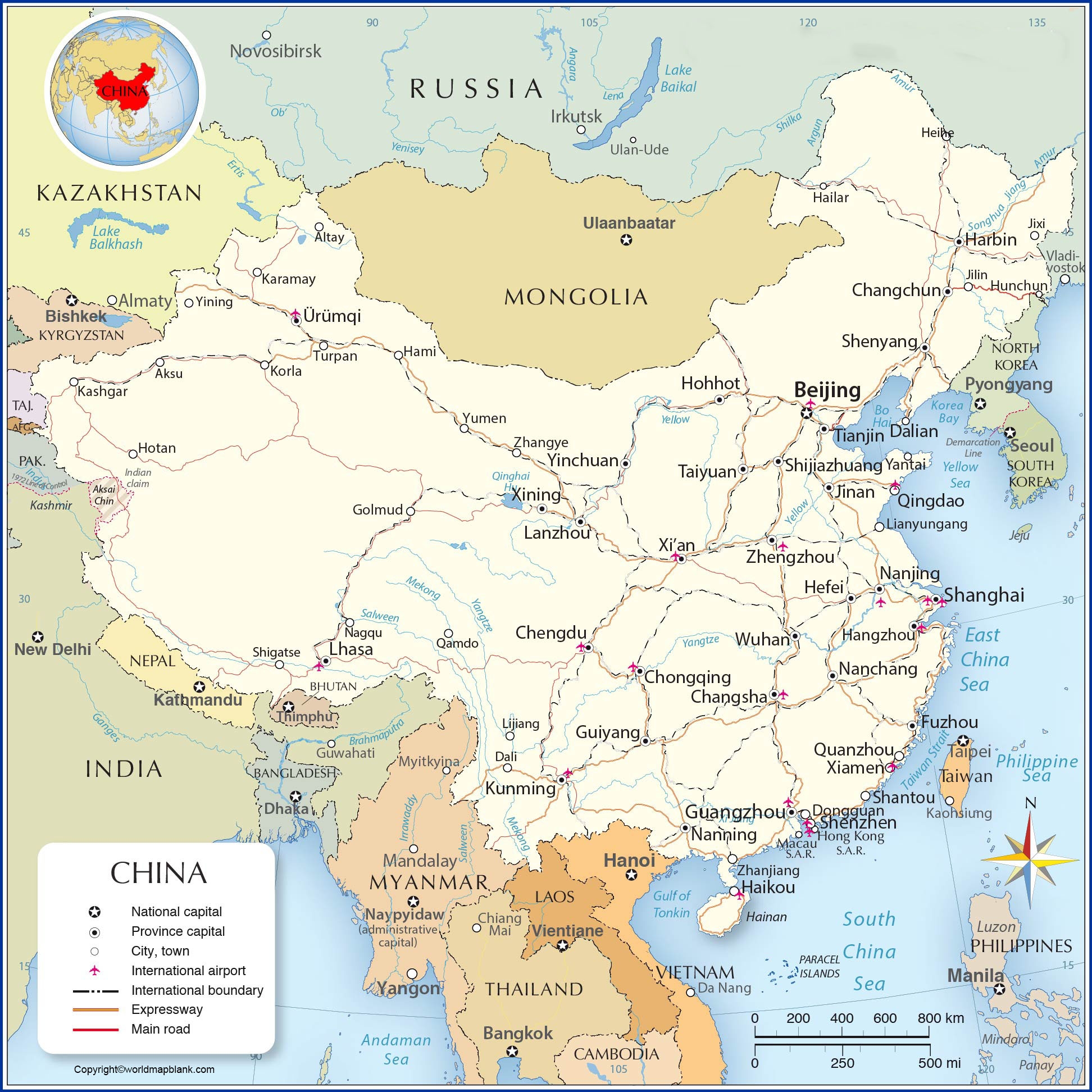 Printable World Map China