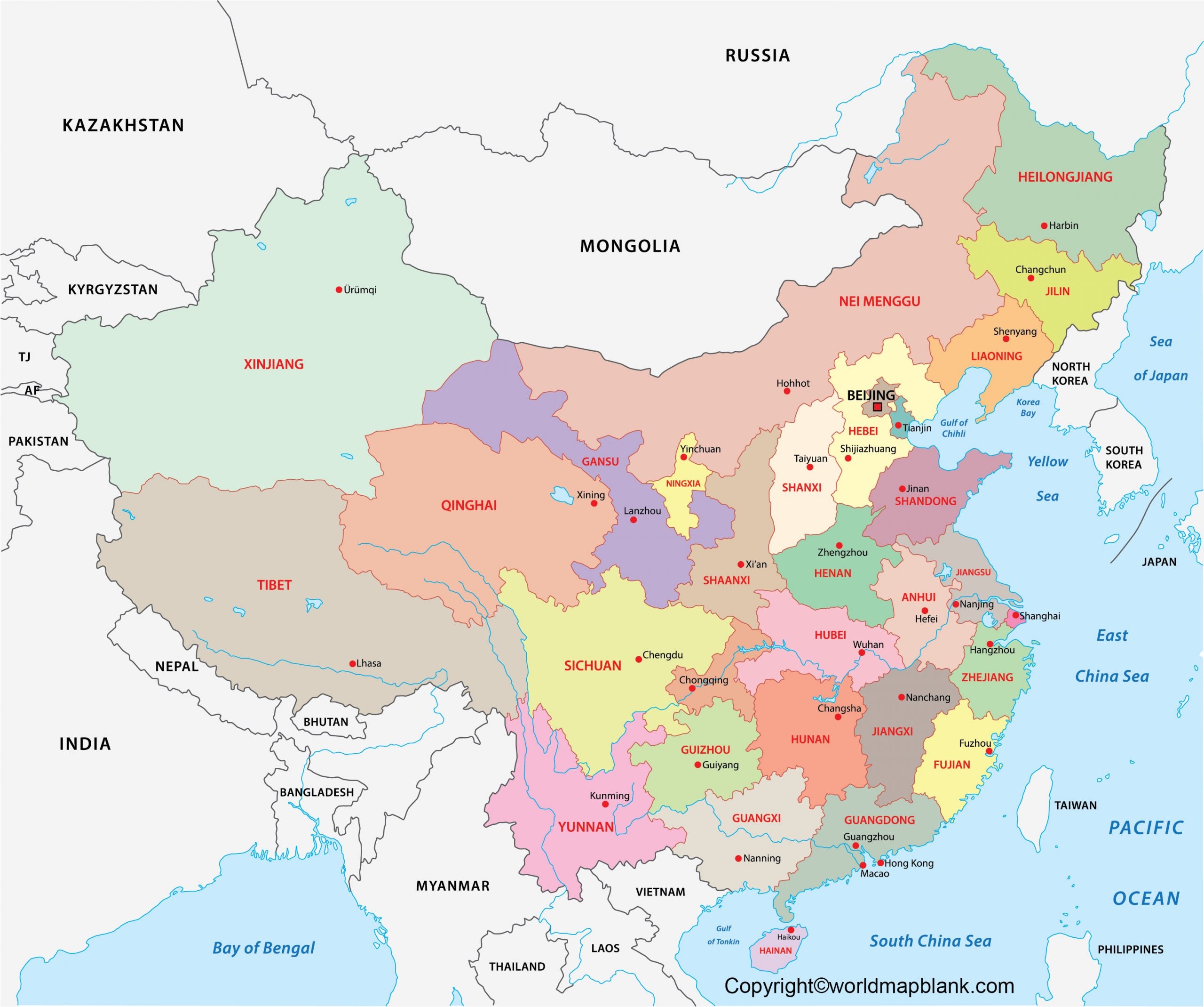 China Map Printable Label