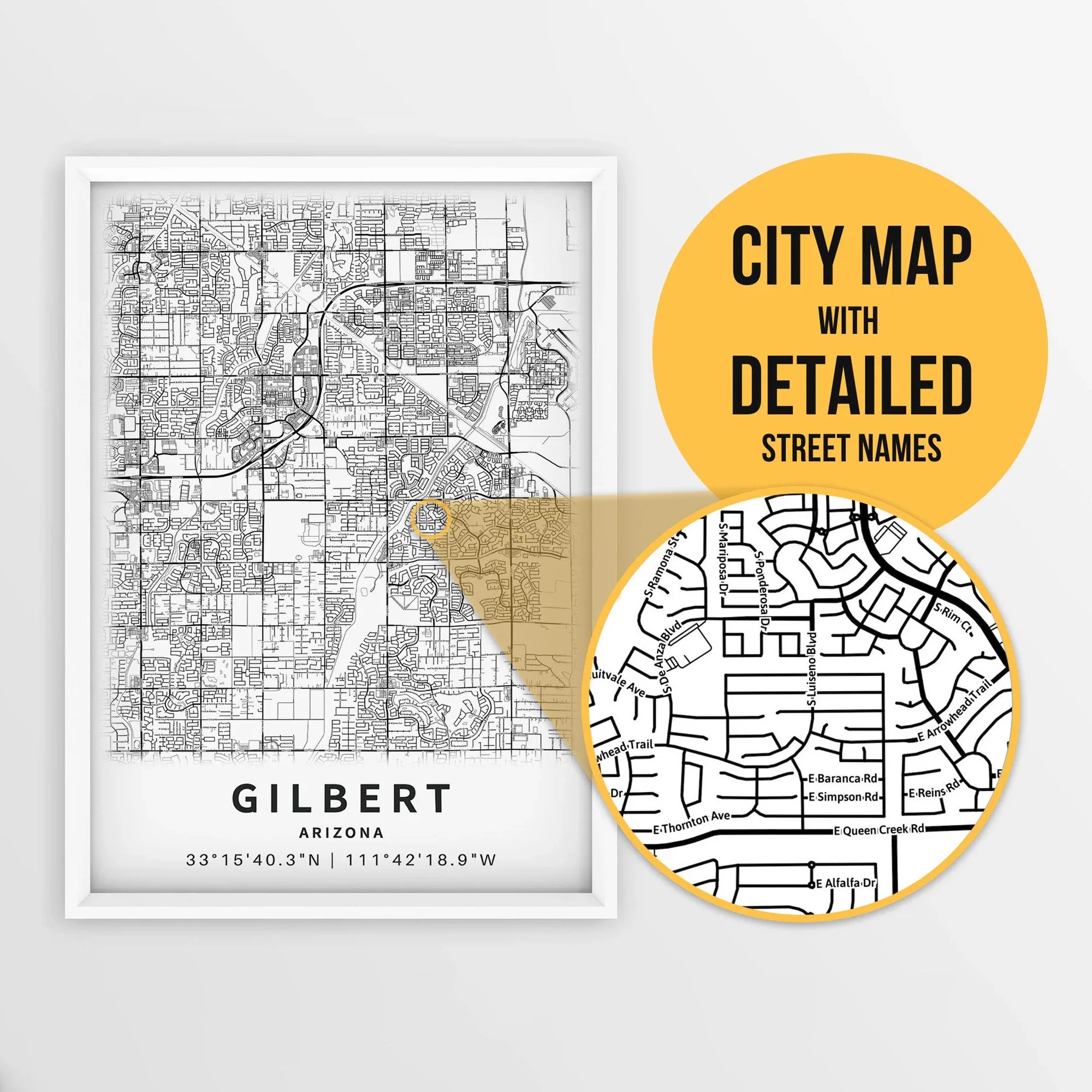 Printable Map Of Gilbert Arizona USA With Street Names Instant Download City Map Travel Gift City Poster Road Map Print Etsy