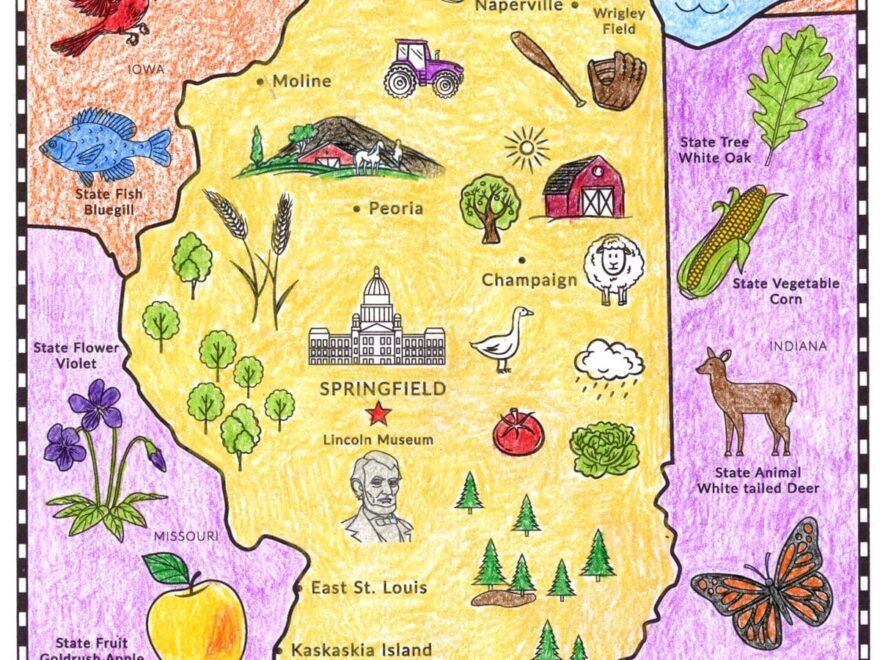 Printable Map Of Illinois For Kids With Landmarks To Color Art Projects For Kids