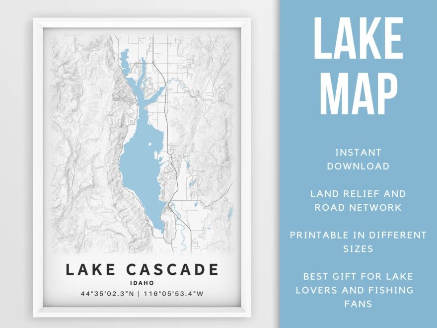 Printable Map Of Lake Cascade Idaho Instant Download Lake Map Wall Art Map Poster Lake House Decor Lakelife Fishing Boating Etsy