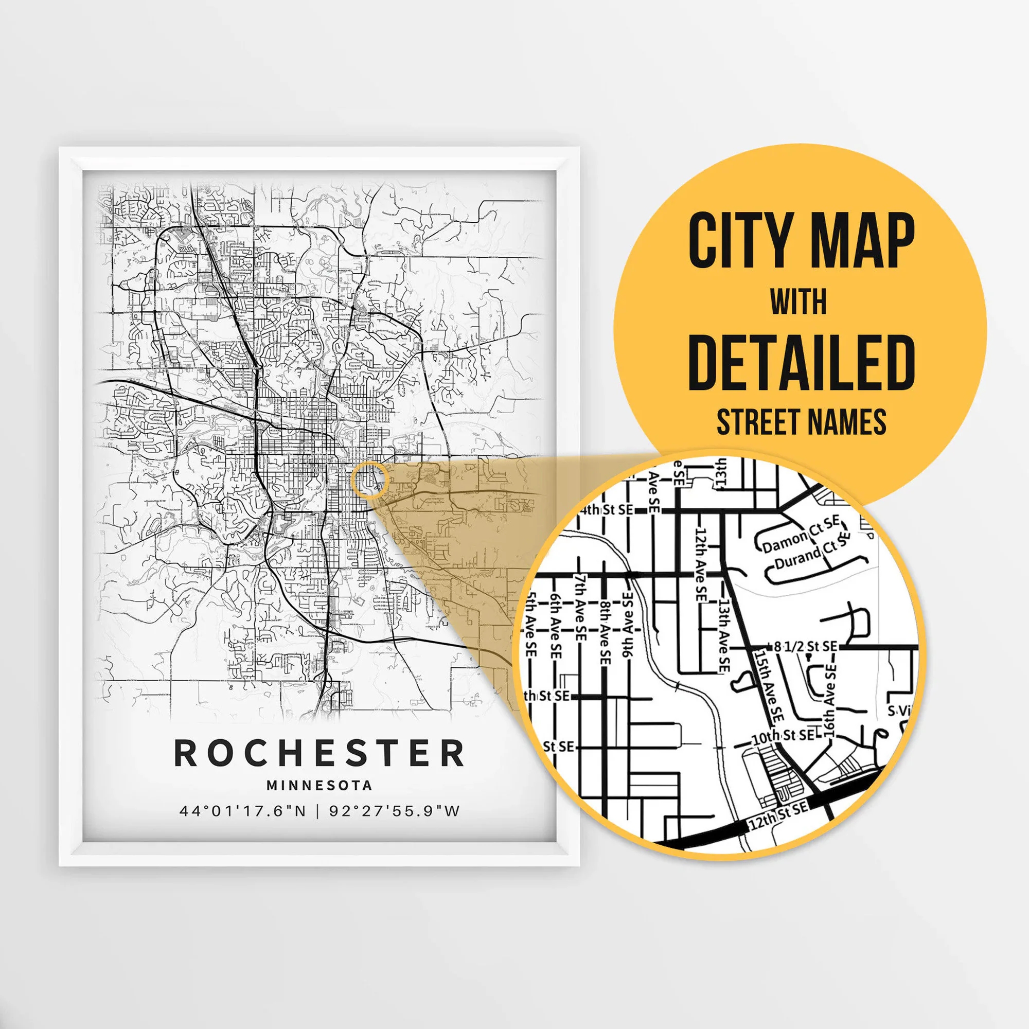 Printable Map Of Rochester Minnesota USA With Street Names Instant Download City Map Travel Gift City Poster Road Map Print Etsy