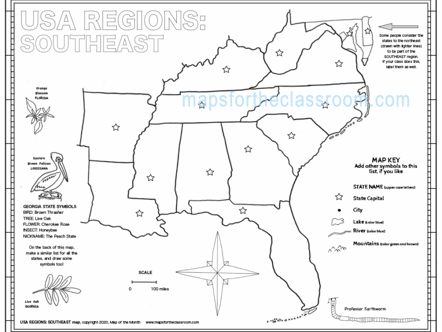 Printable Map Of Southern States Worksheets Library