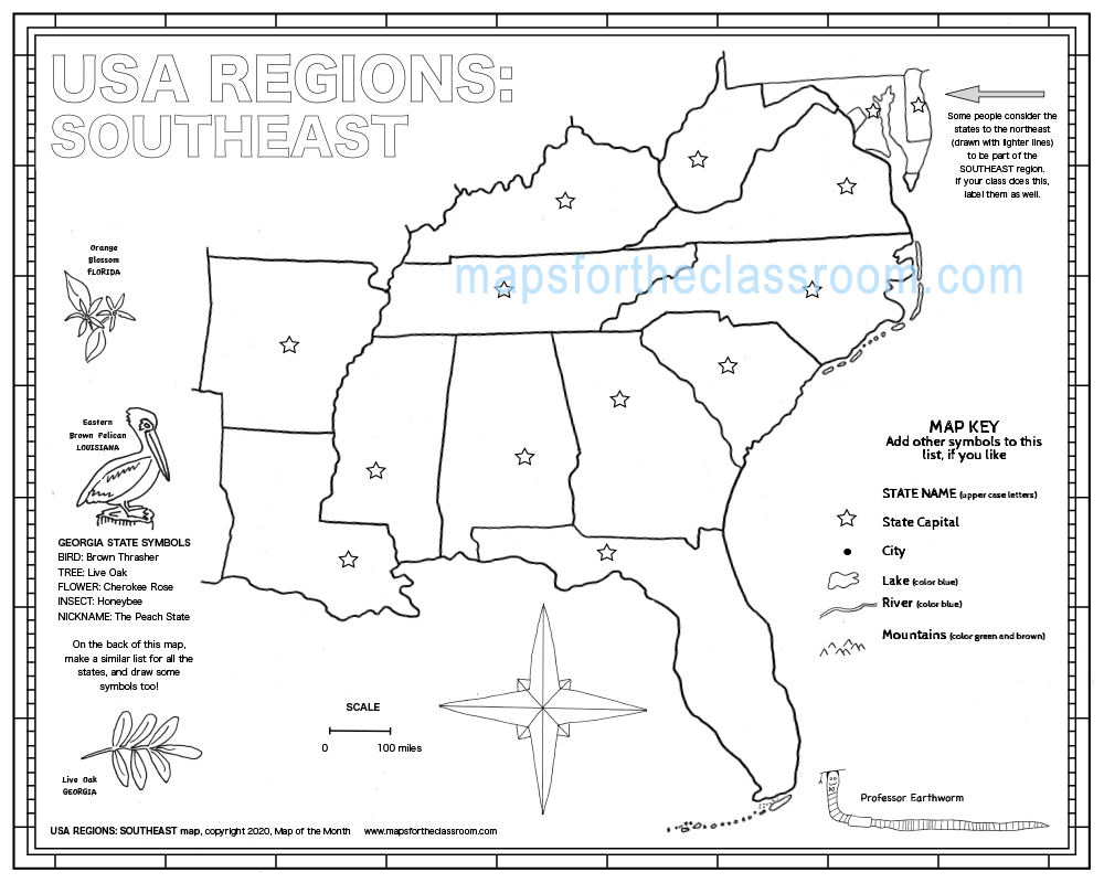 Printable Map Of Southern States Worksheets Library