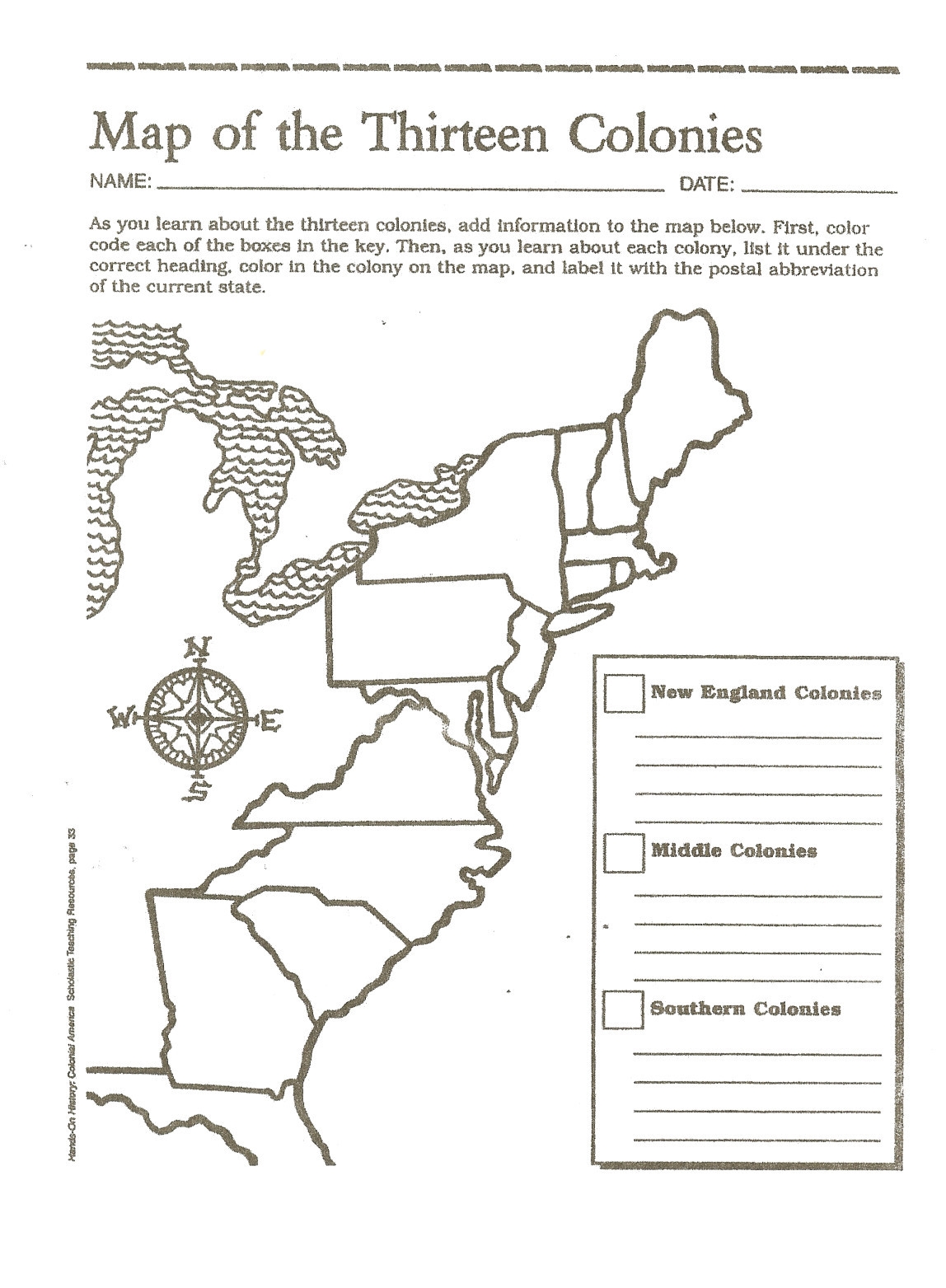 13 Colonies Map Blank Printable