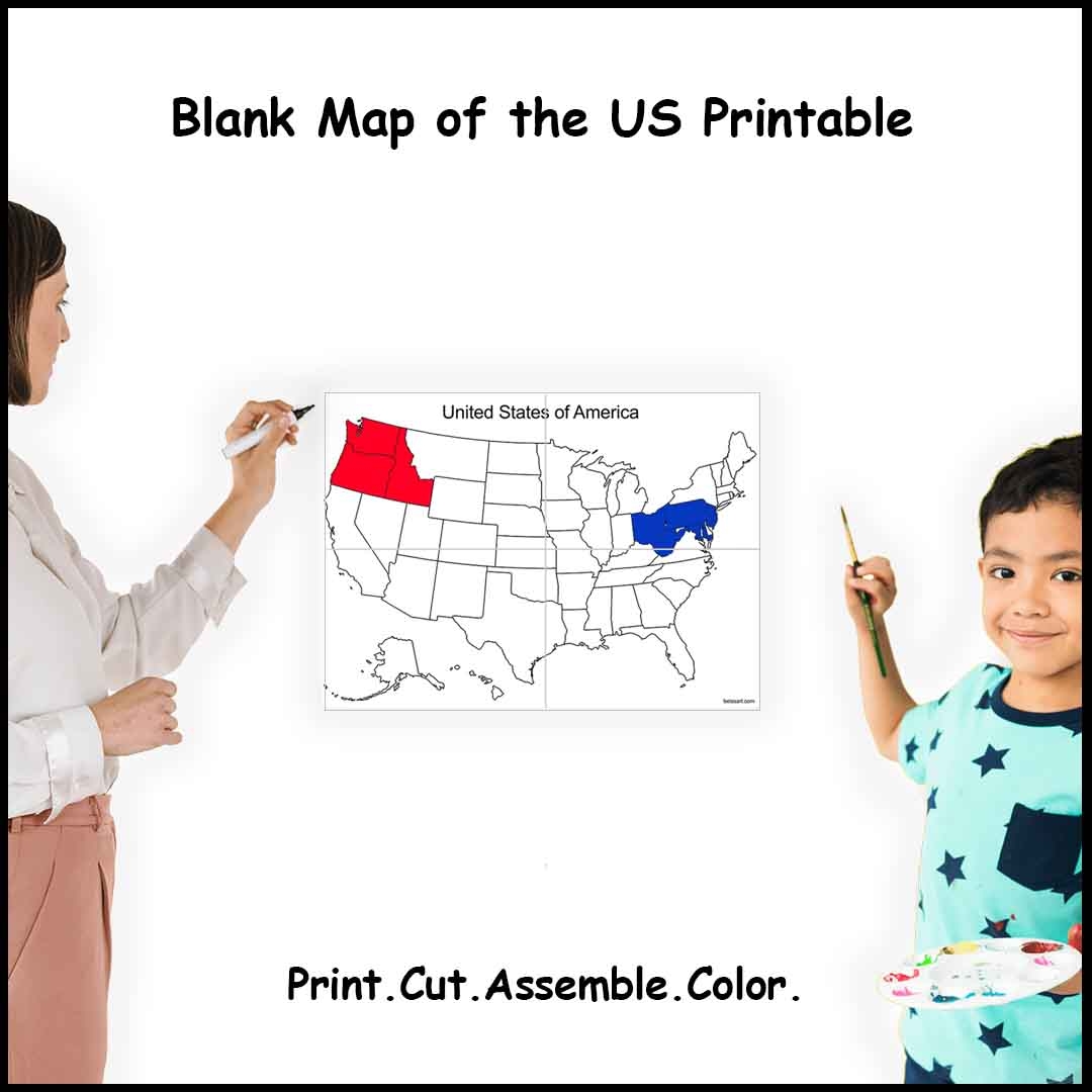 Printable Map Of The United States Sizes 4 9 Or 16 Sheets Of Paper