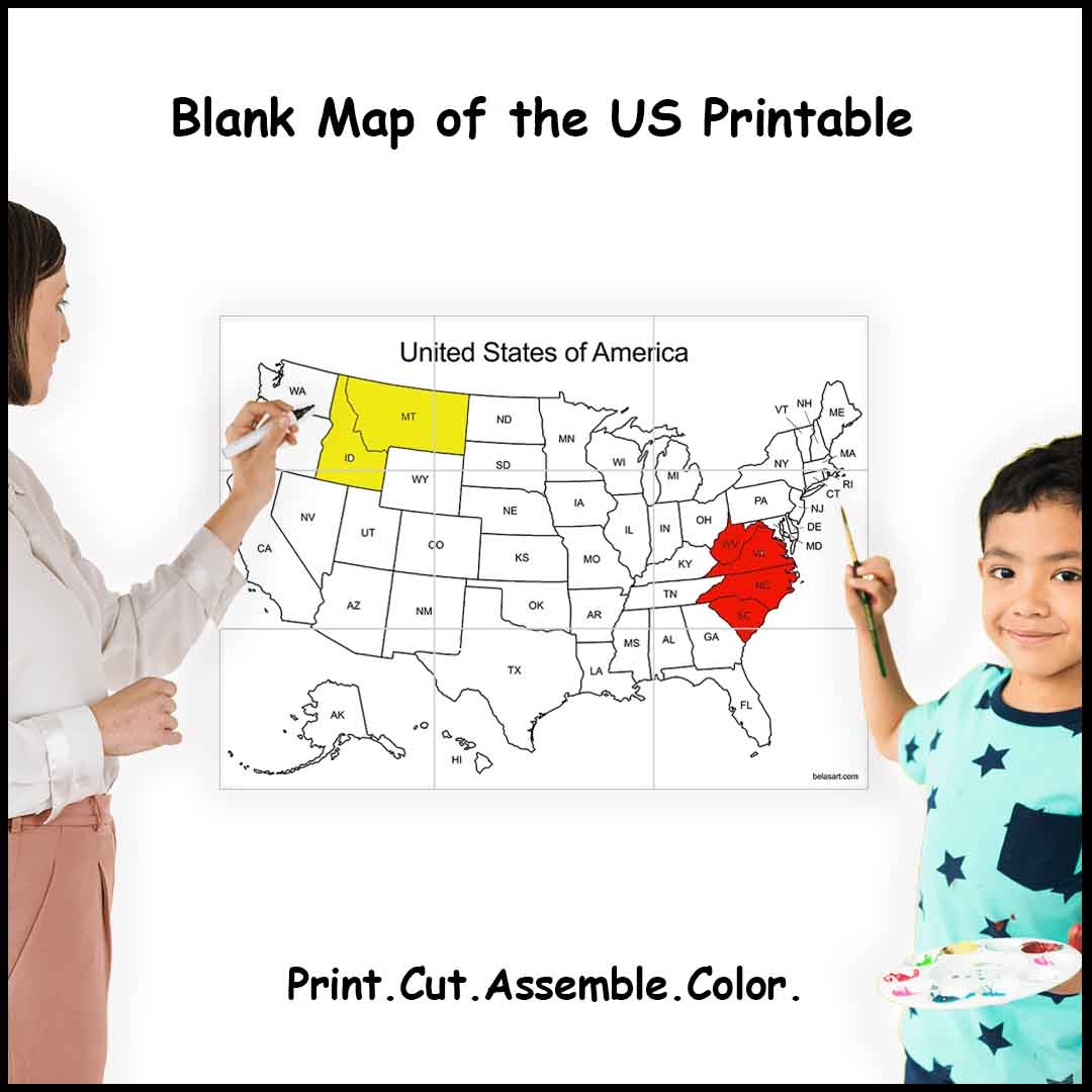 Printable Map Of The United States Sizes 4 9 Or 16 Sheets Of Paper Printable Map Of The United States Sizes 4 9 Or 16 Sheets Of Paper