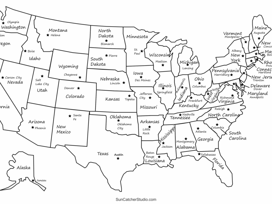 Printable Map Of USA Worksheets Library