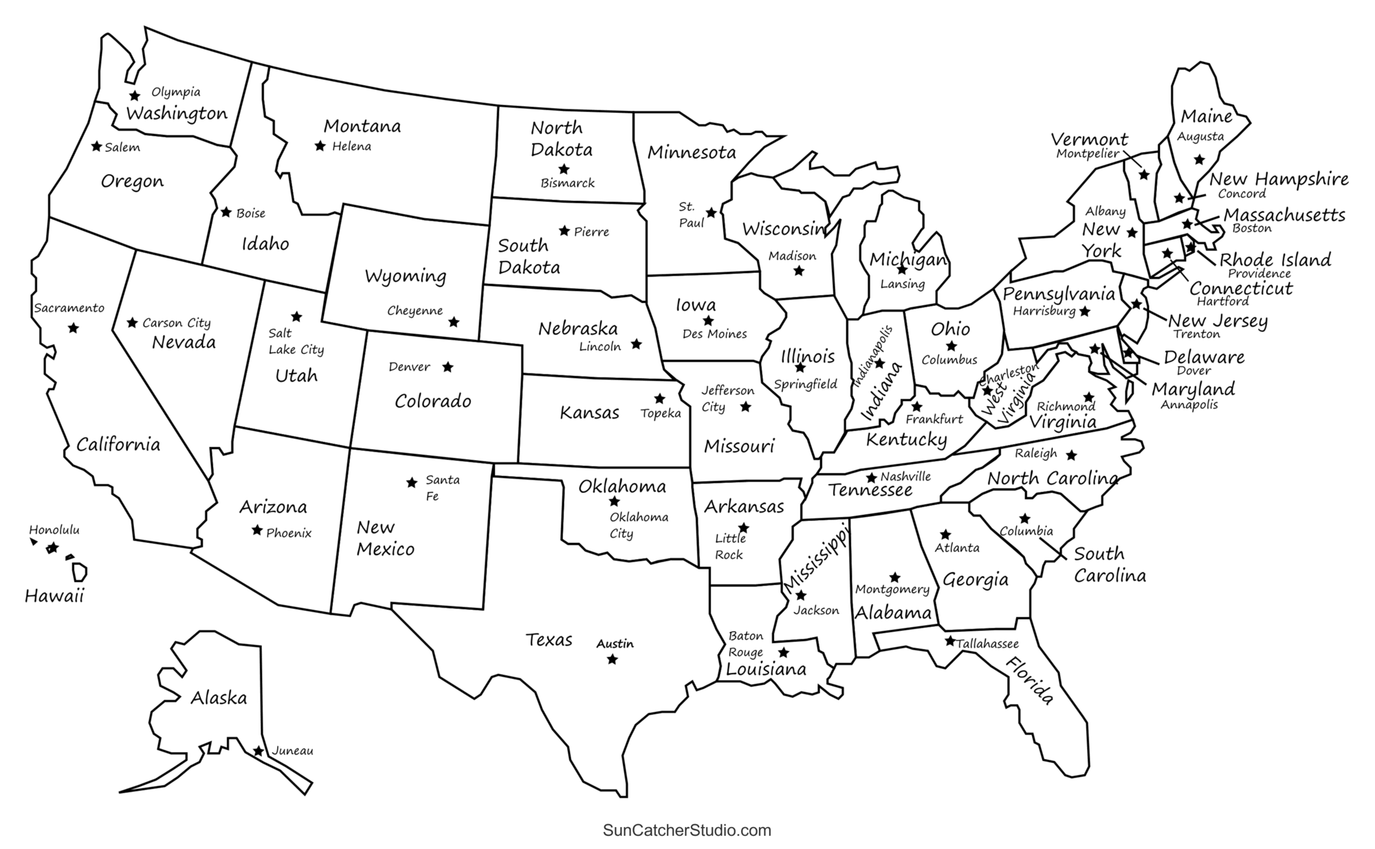 Printable Map Of USA Worksheets Library