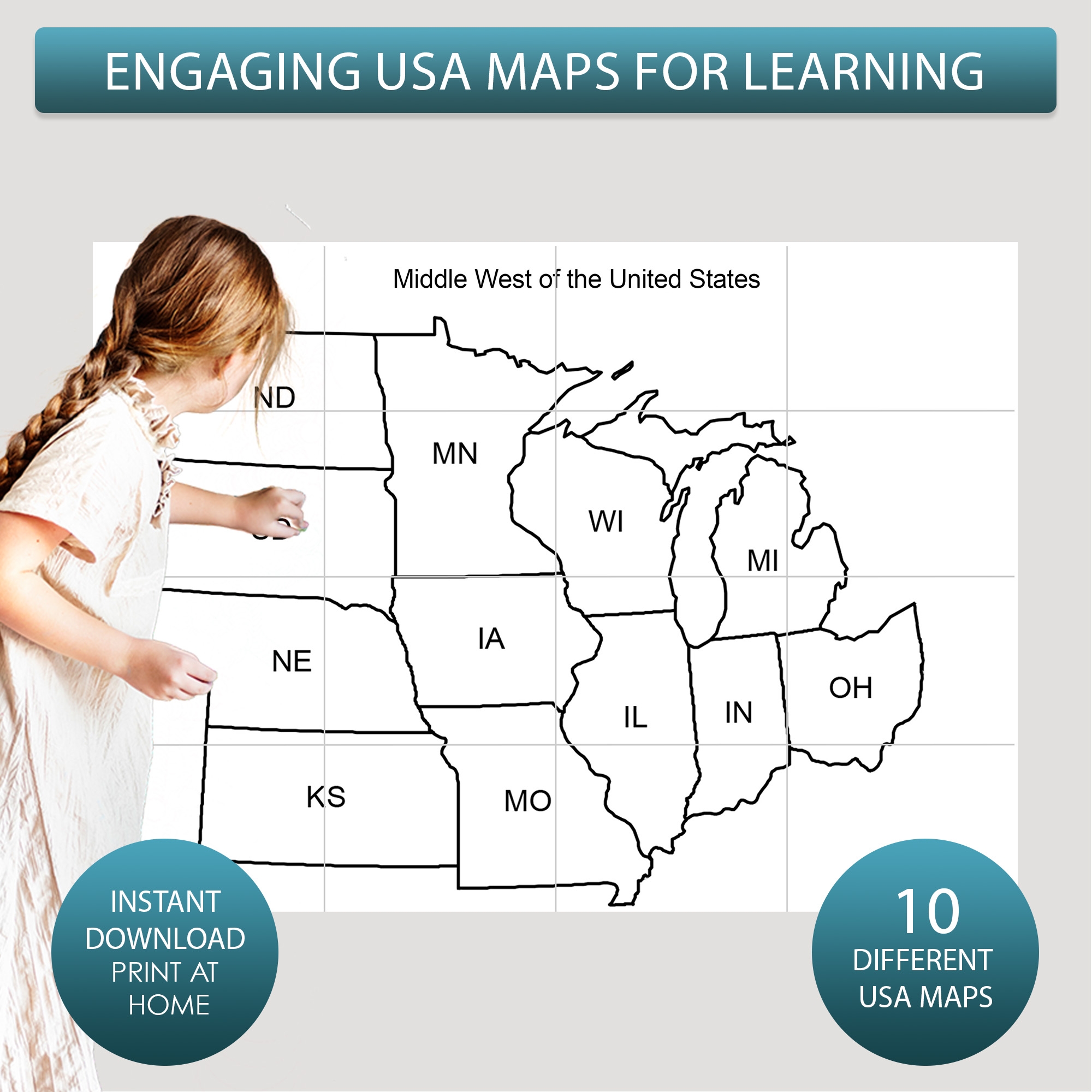 Midwest Region Blank Map Printable