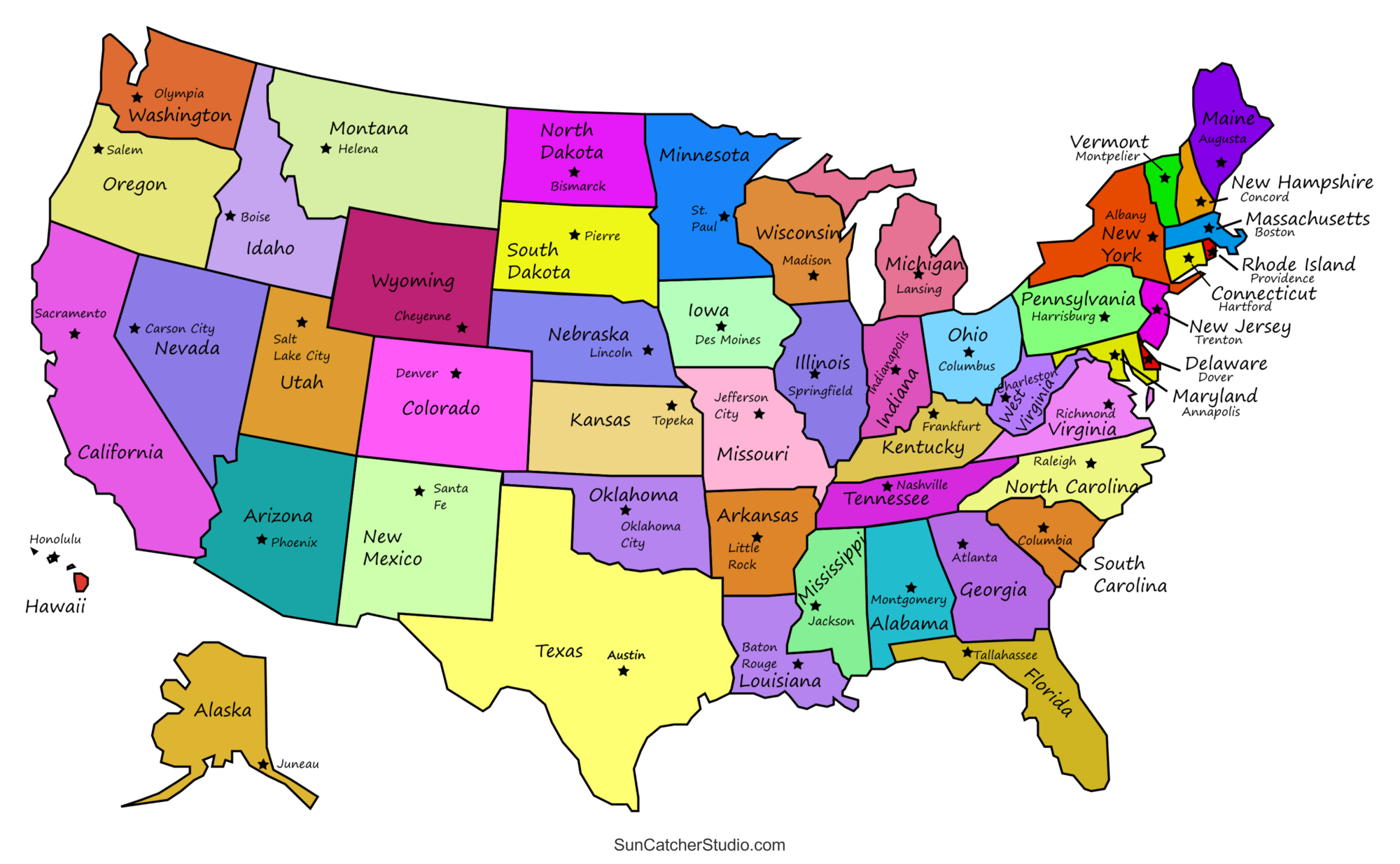 United States Map 6x6 Printable