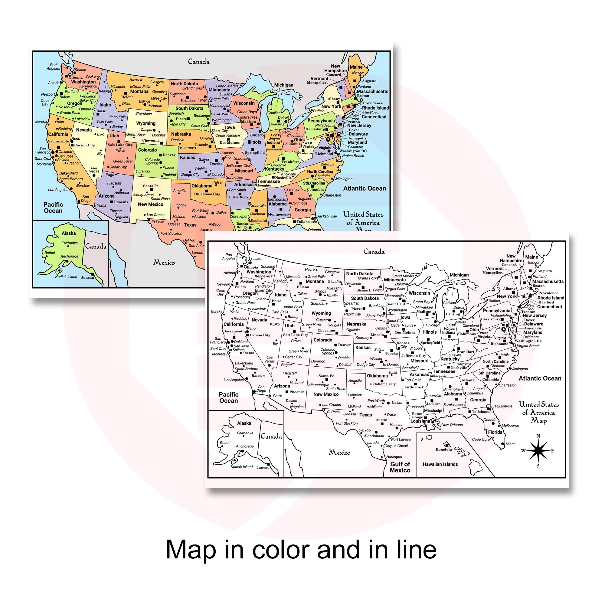 Printable Us Map Showing States And Cities