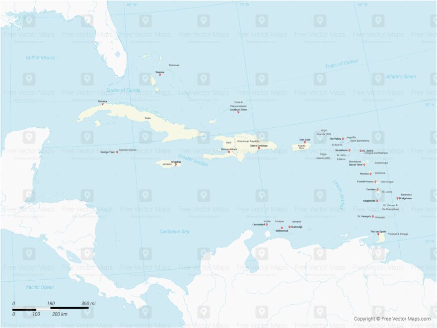 Printable Vector Map Of Caribbean Islands With Countries Free Vector Maps