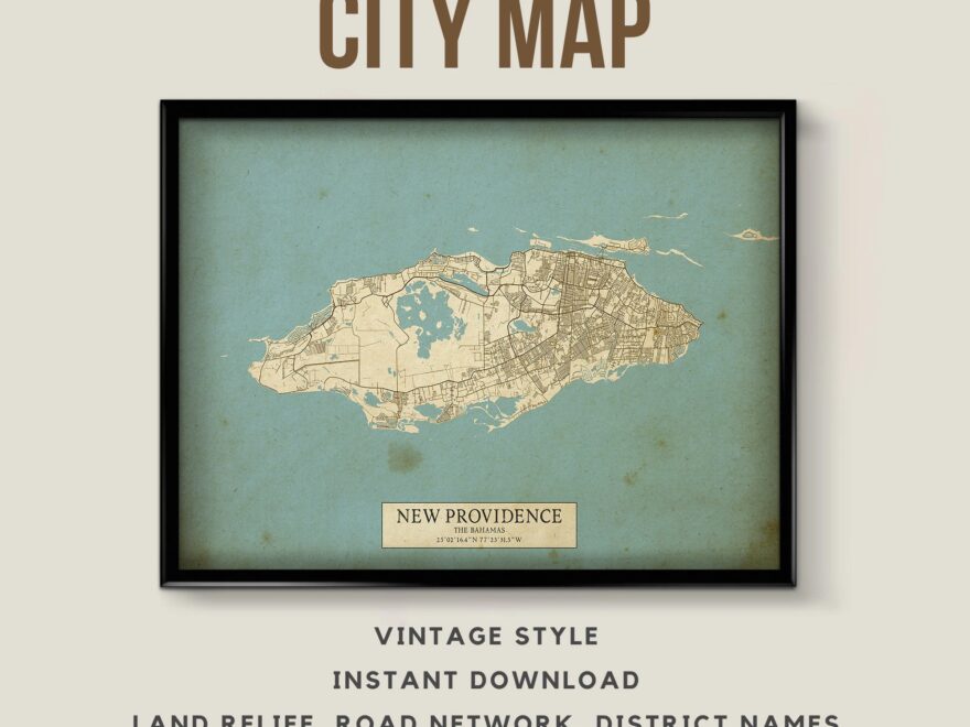 Printable Vintage Map Of Nassau New Providence The Bahamas Instant Download Street Map Map Poster Antique Style Map Print Etsy