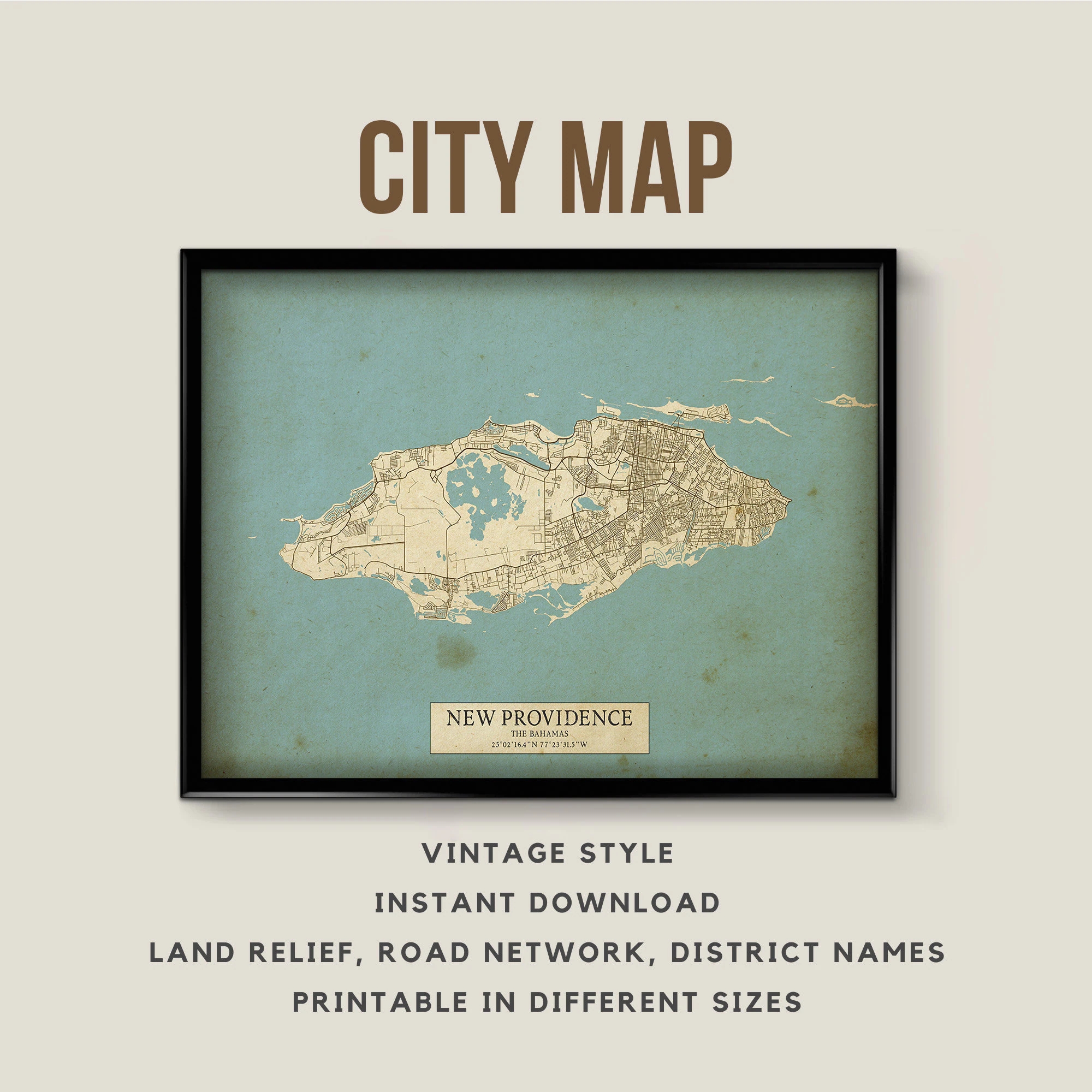 Printable Vintage Map Of Nassau New Providence The Bahamas Instant Download Street Map Map Poster Antique Style Map Print Etsy