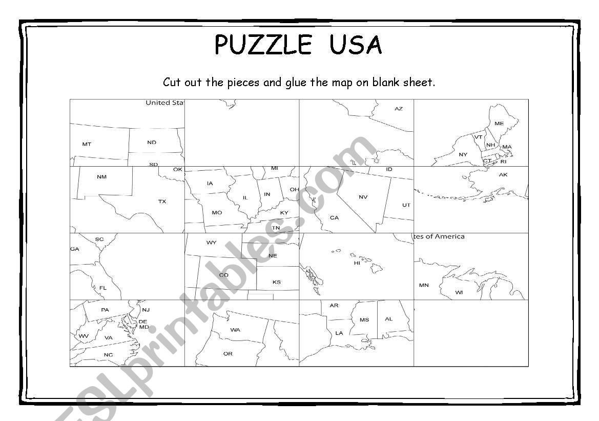 Us Map Puzzle Printable