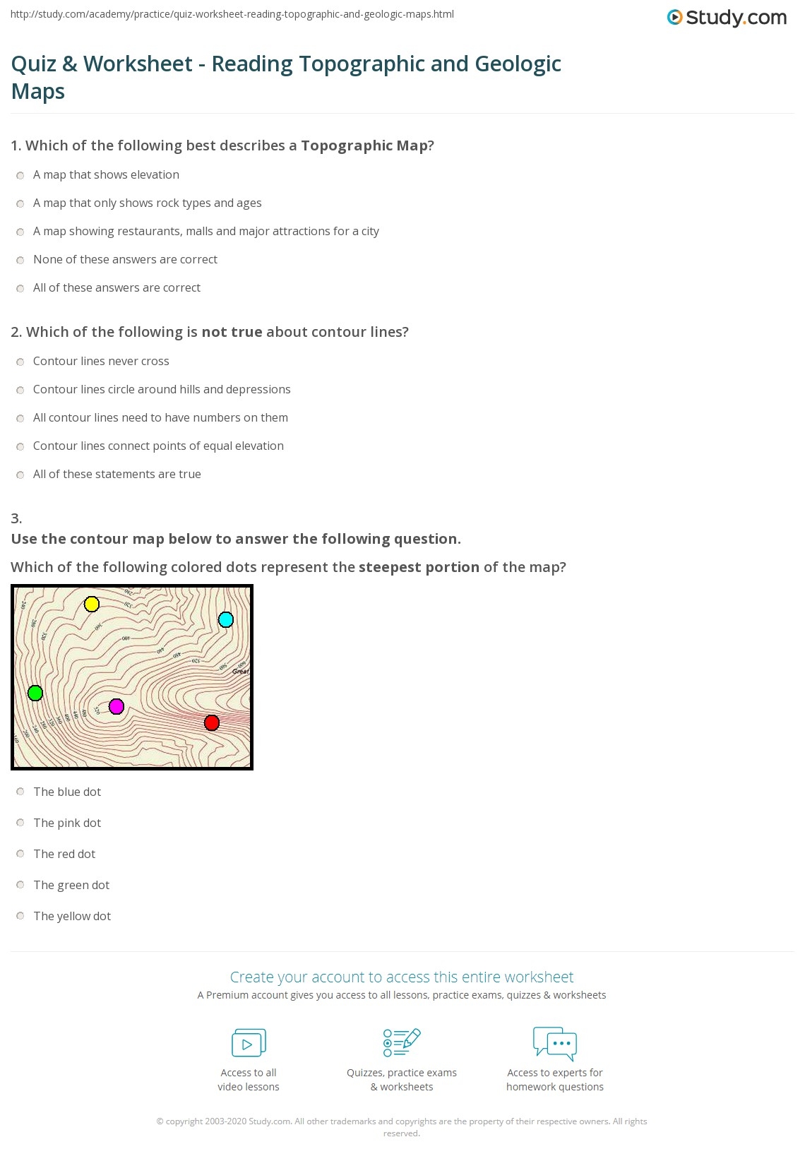 Map Reading Quiz Printable