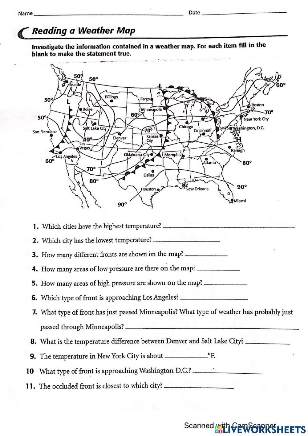 Free Printable Questions Using A Weather Map