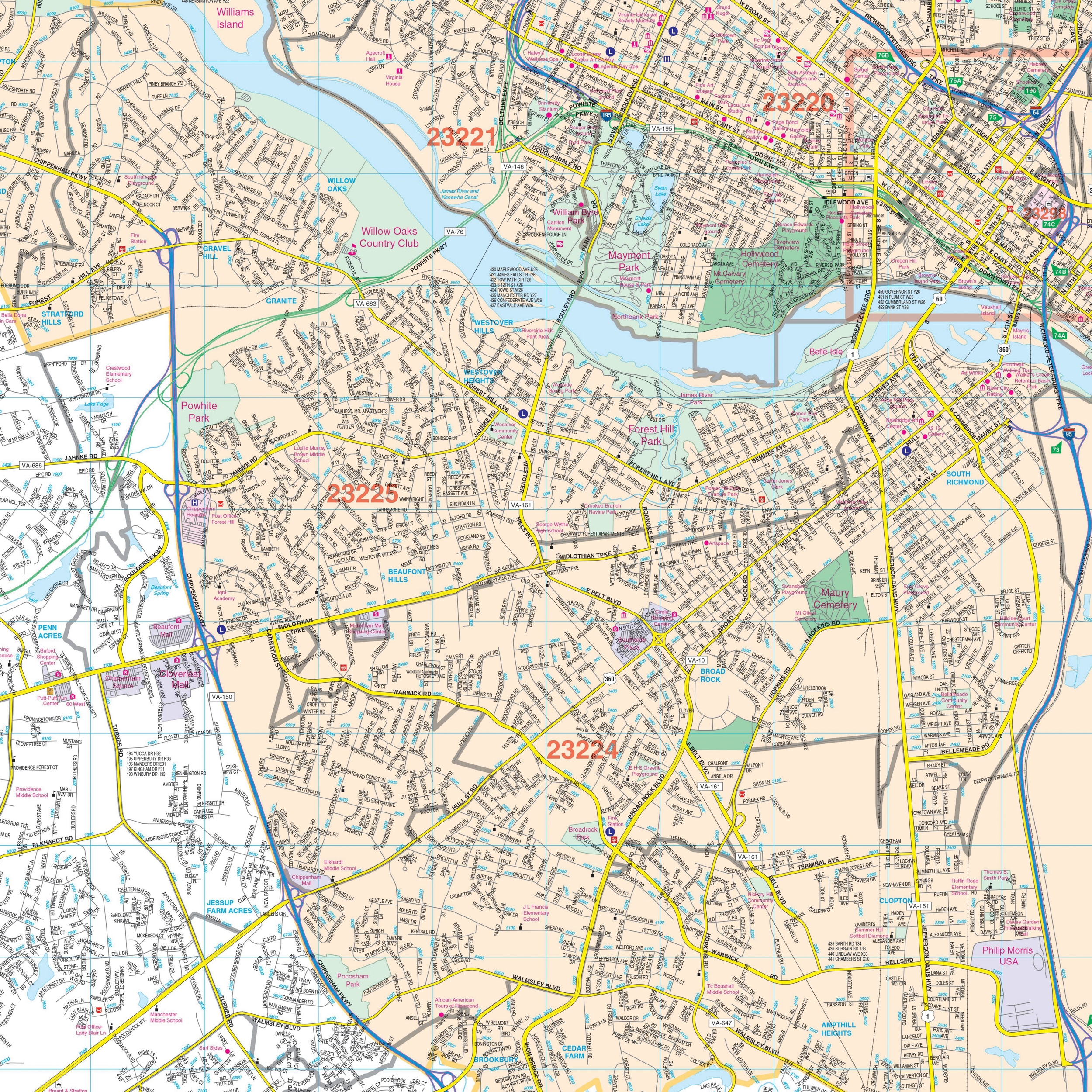 Richmond VA Wall Map By Kappa The Map Shop
