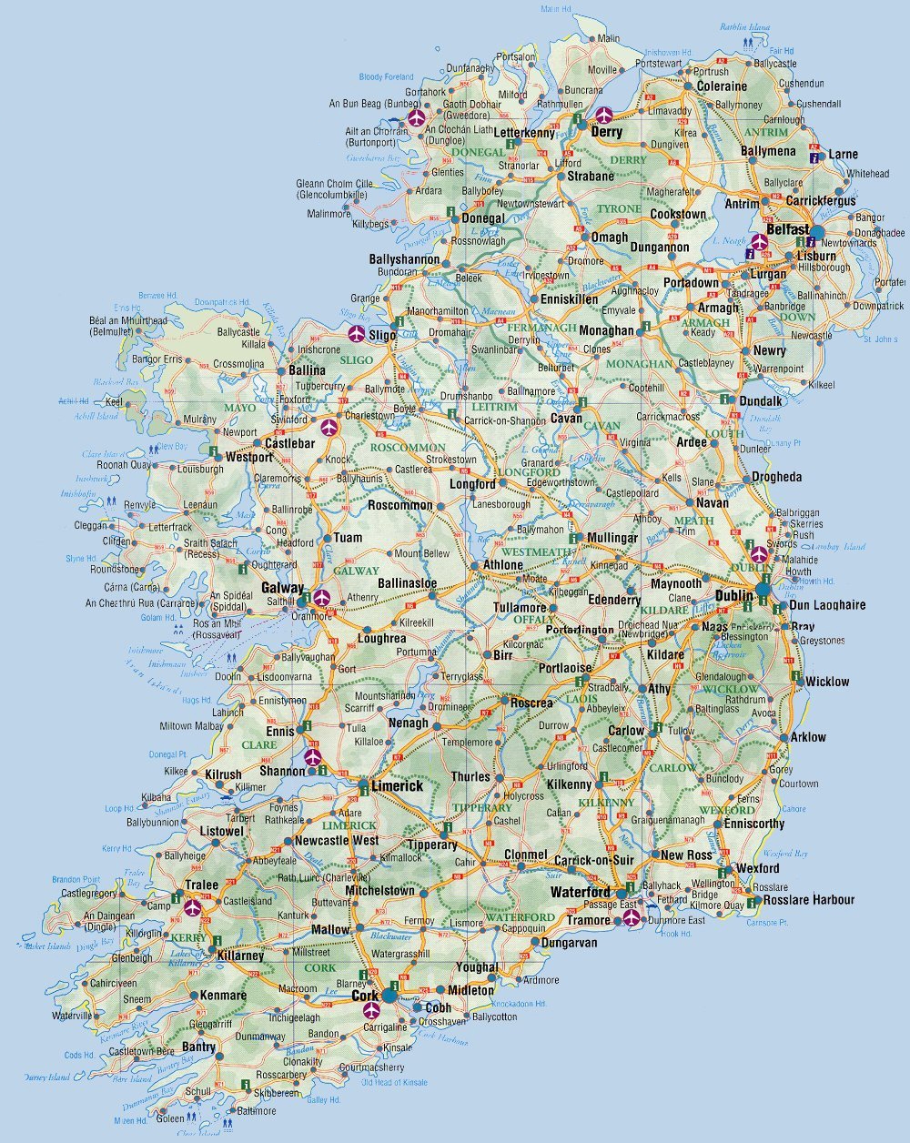 Road Map Of Ireland Ireland Road Map Vidiani Maps Of All Countries In One Place
