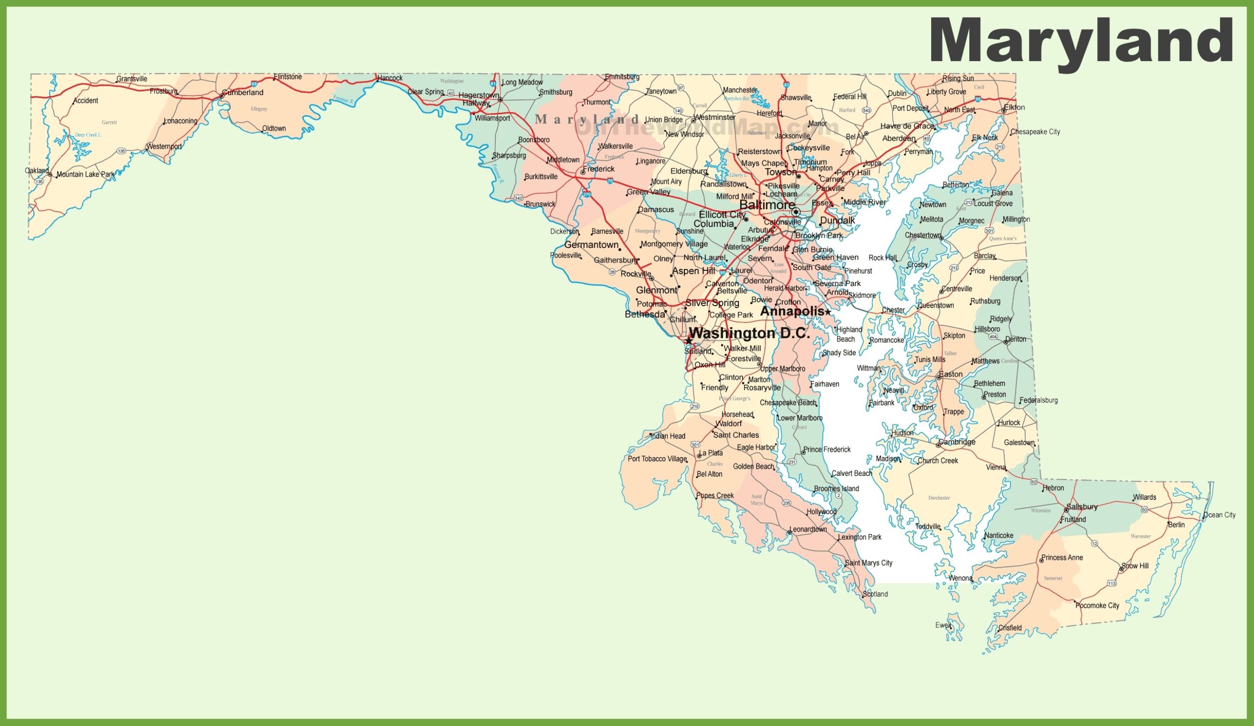 Printable Driving Map Of Maryland With Towns Printable Driving Map Of Maryland With Towns