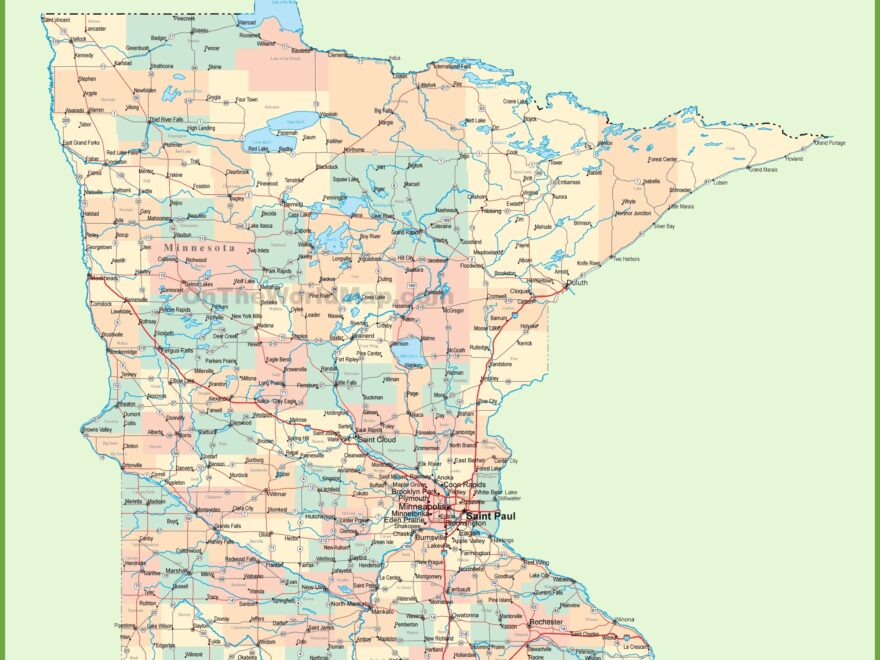 Road Map Of Minnesota With Cities Ontheworldmap