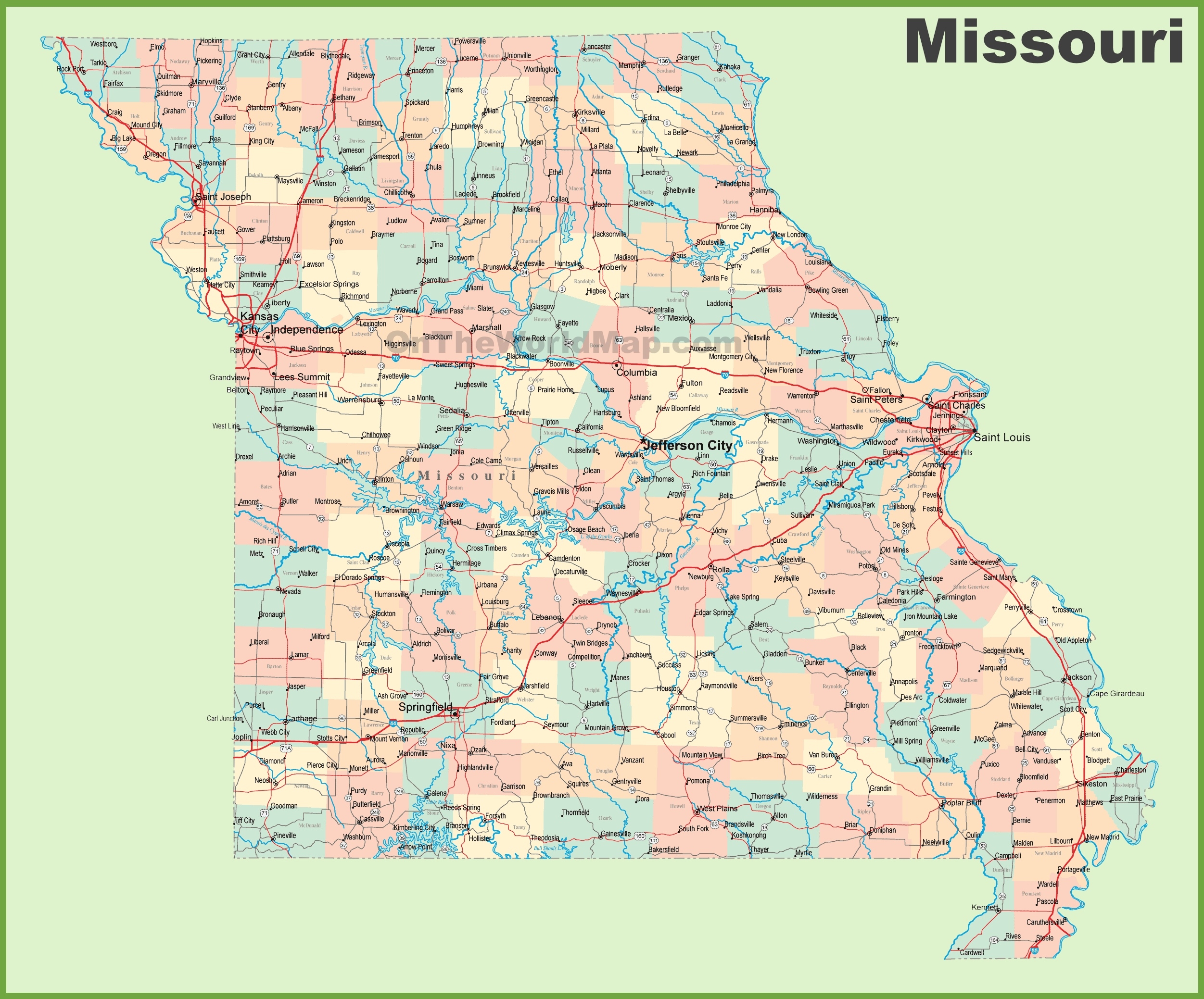 Road Map Of Missouri With Cities Ontheworldmap