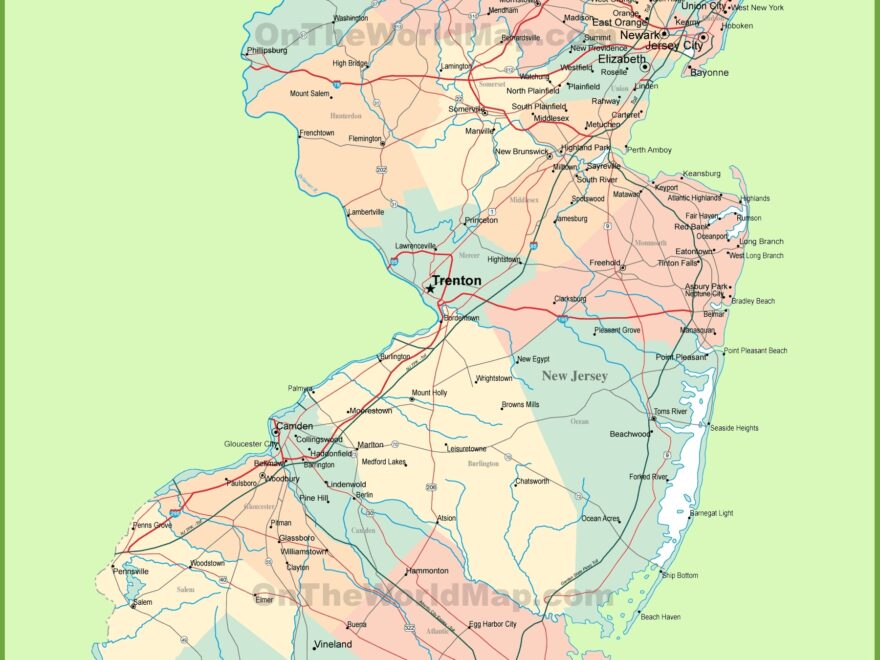 Road Map Of New Jersey With Cities Ontheworldmap