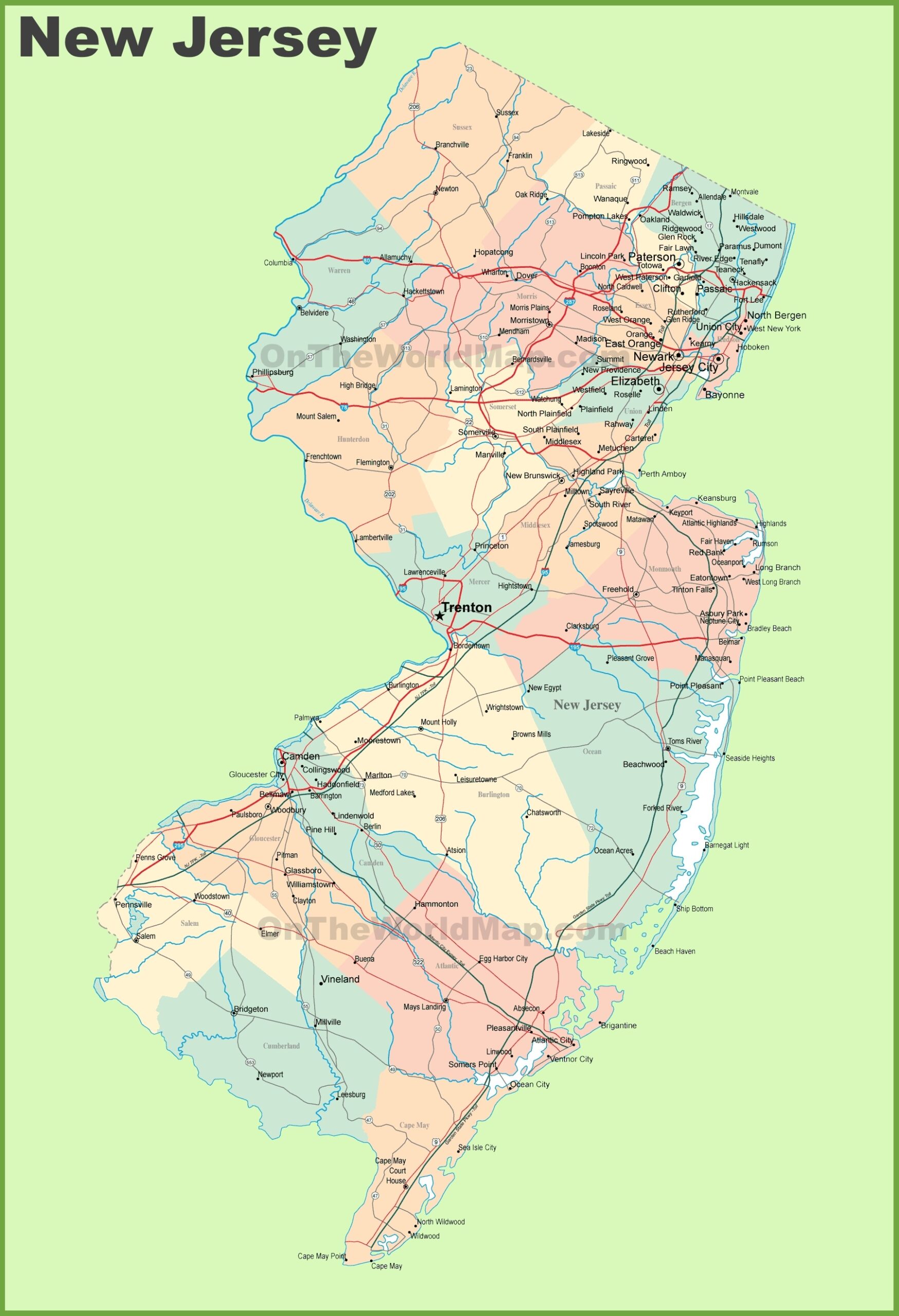 Road Map Of New Jersey With Cities Ontheworldmap
