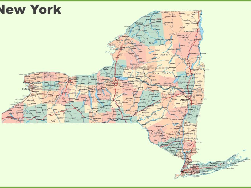 Road Map Of New York With Cities Ontheworldmap