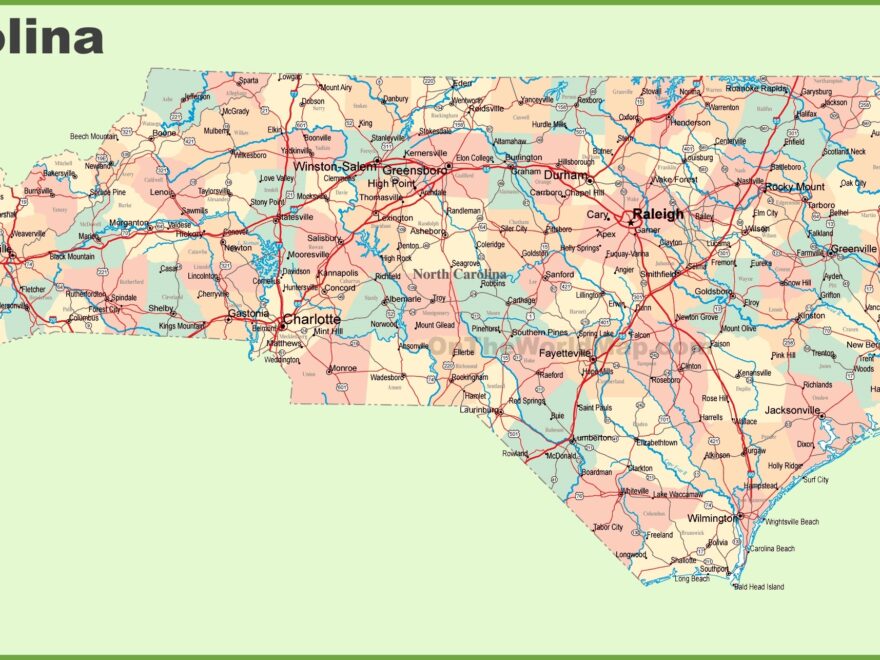 Road Map Of North Carolina With Cities Ontheworldmap
