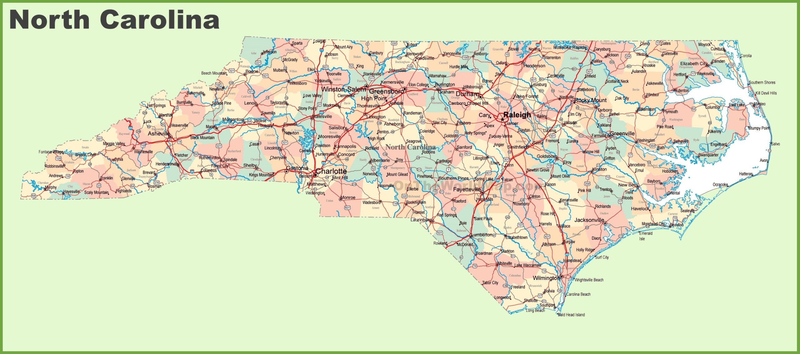 Road Map Of North Carolina With Cities Ontheworldmap