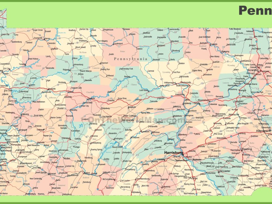 Road Map Of Pennsylvania With Cities Ontheworldmap