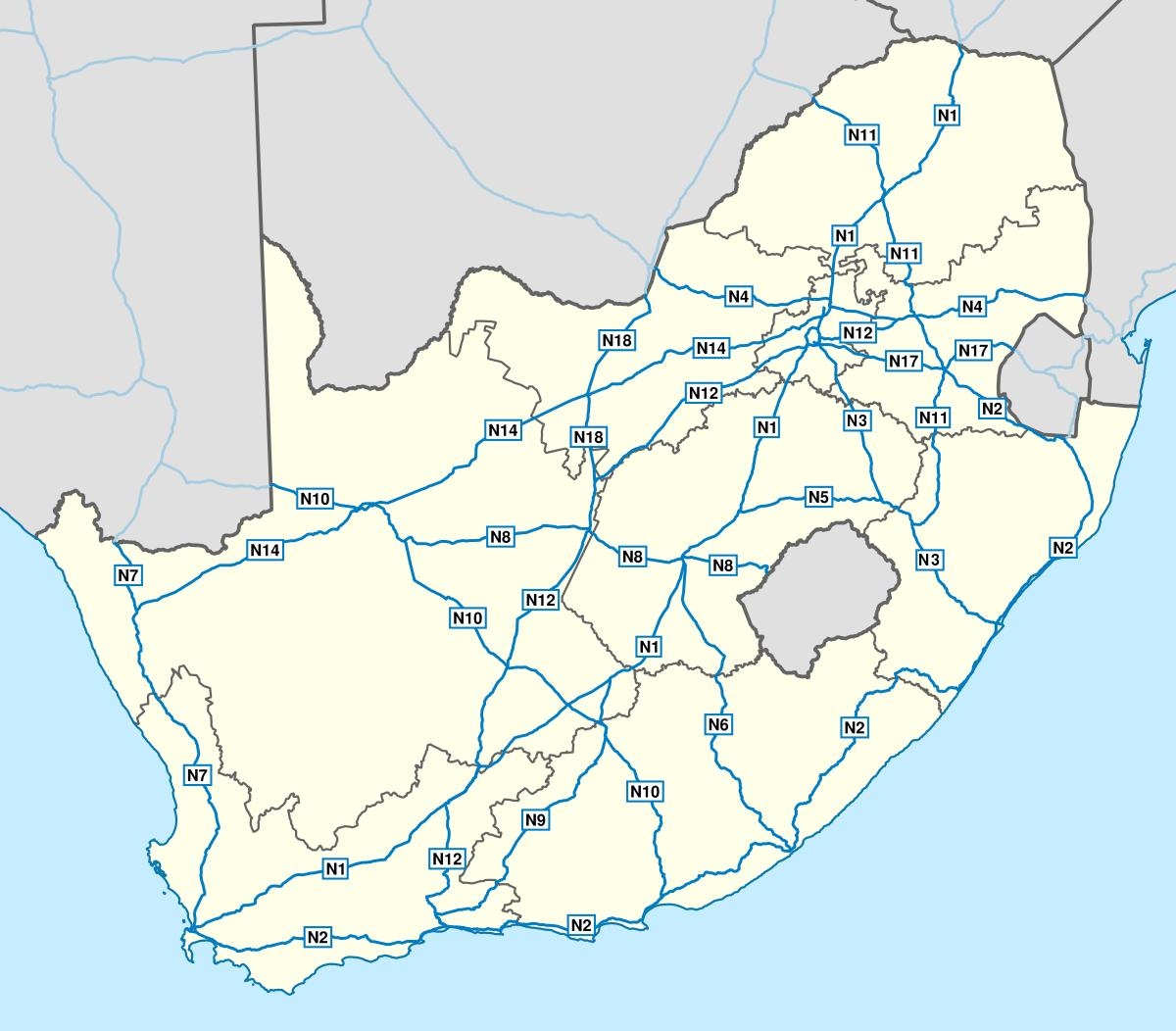 Printable Road Map Of South Africa