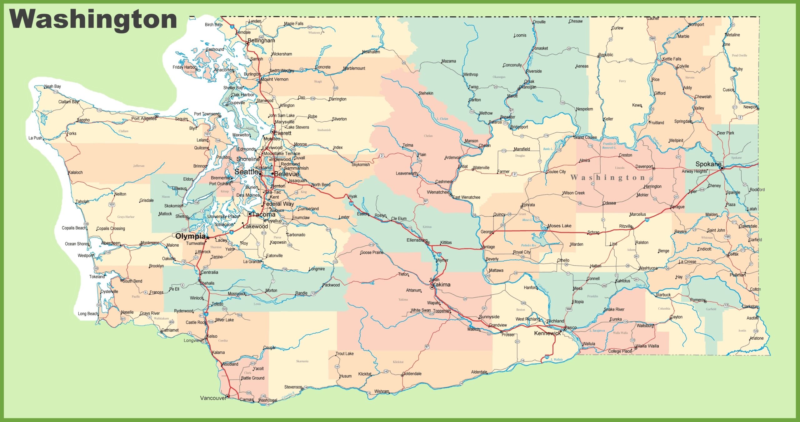 Road Map Of Washington With Cities Ontheworldmap