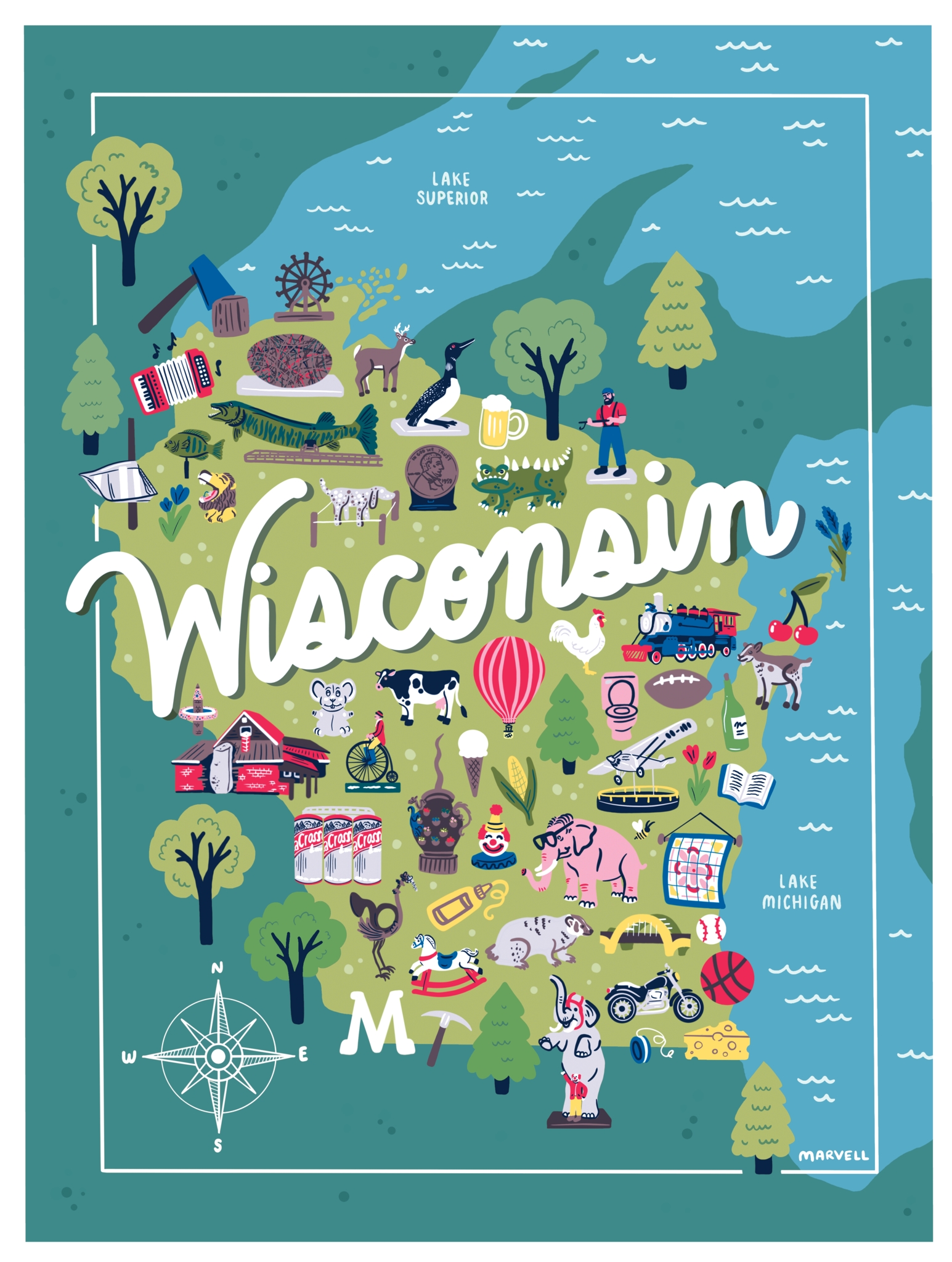 Roadside Wisconsin Map Print The Local Store