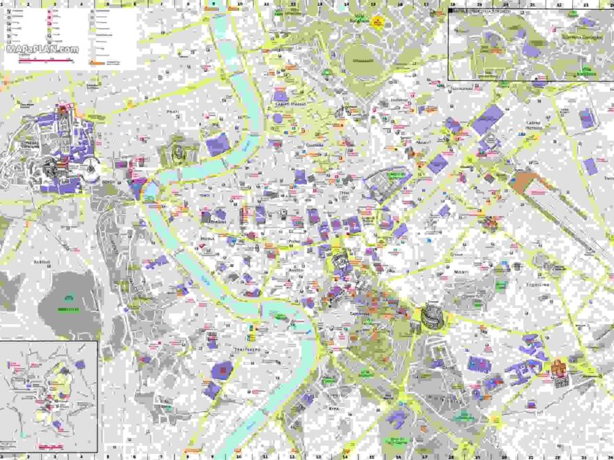 Rome Top Tourist Attractions Map Must see Points Of Interest Detailed Street Guide