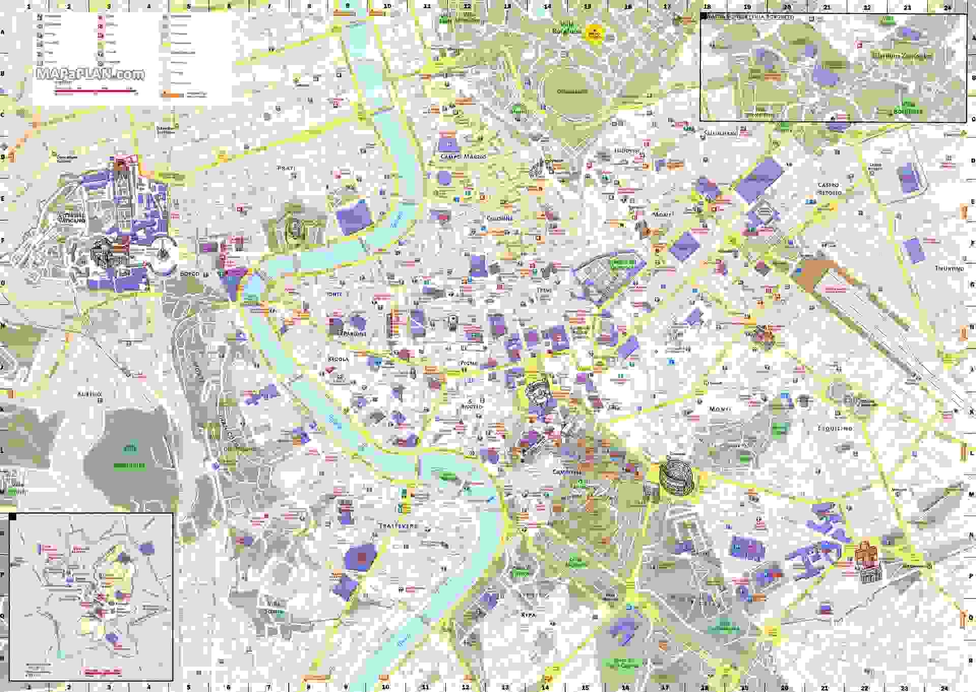 Rome Top Tourist Attractions Map Must see Points Of Interest Detailed Street Guide
